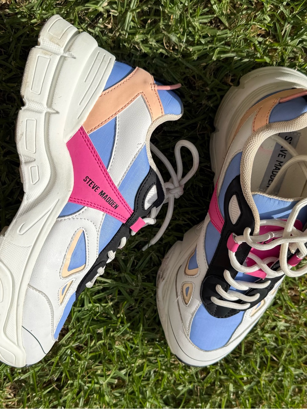 Steve Madden Multicolor Chunky Sneaker - White, Blue & Pink